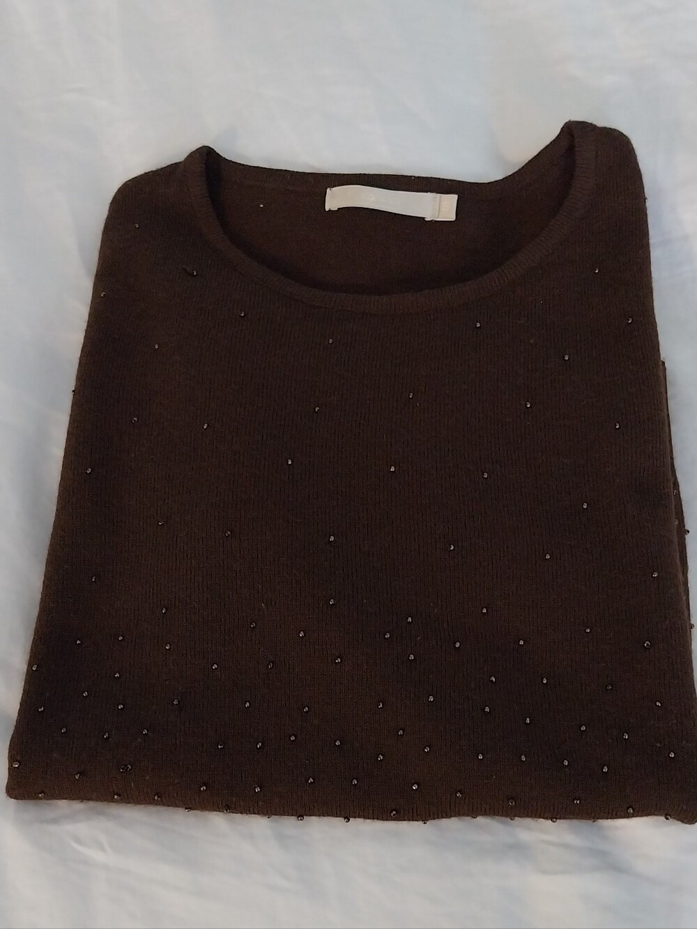 Embellished Dark Brown Crewneck Sweater
